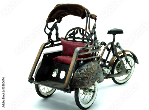 Rickshaw, Retro Bicycle with Carriage on White Background