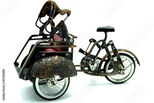 Fototapeta Naklejka Na Ścianę i Meble -  Rickshaw, Retro Bicycle with Carriage on White Background