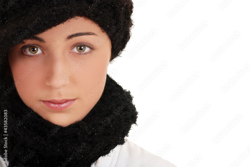 Portrait teen with winter hat and scarf Portrait teen with winter hat and scarf