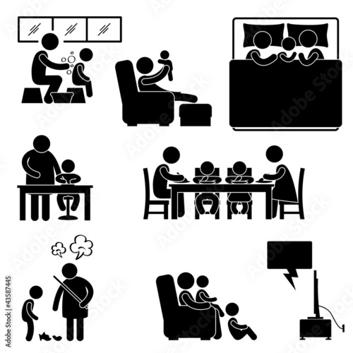 Family Activity House Home Bathing Sleeping Teaching Eating