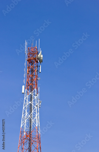 Communication tower on blue sky