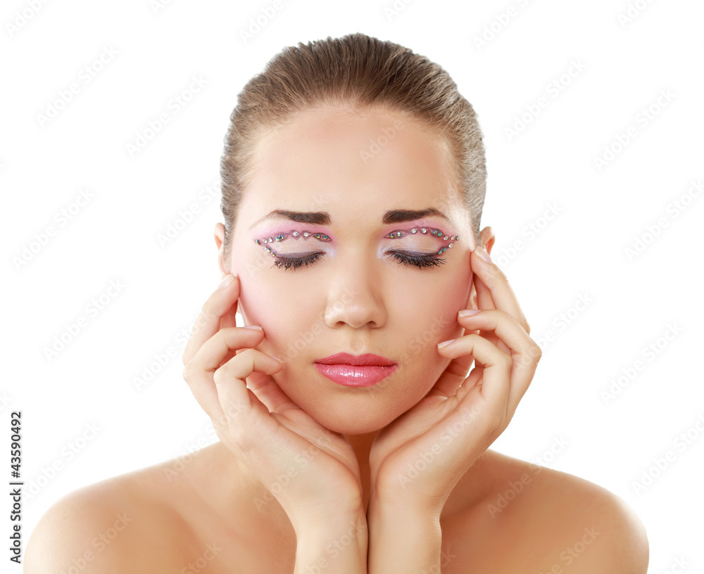 Woman eye with exotic style makeup, isolated on white background Woman eye with exotic style makeup, isolated on white background