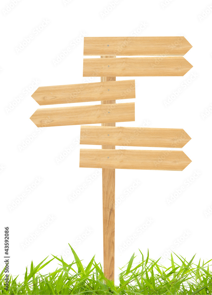 Wood sign with grass isolated on a white background Wood sign with grass isolated on a white background