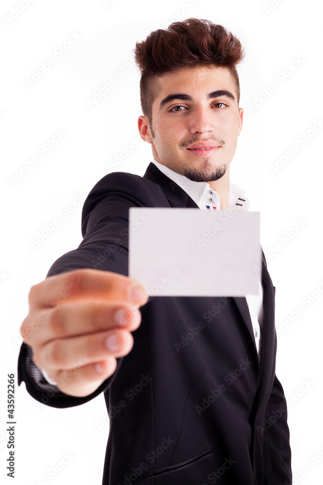 young business man showing his business card young business man showing his business card