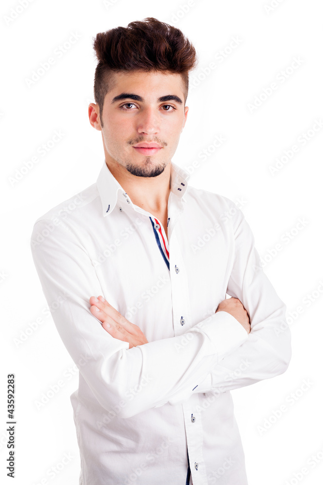 young casual man portrait with folded arms, isolated on white young casual man portrait with folded arms, isolated on white
