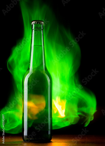 Beer bottle with color fire