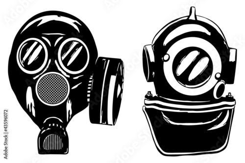 Gas mask and deep diver's helmet, vector illustration