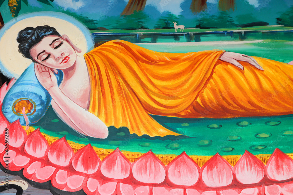 Buddha's biography painting on wall, Wat Kud Sui, Mahasarakham