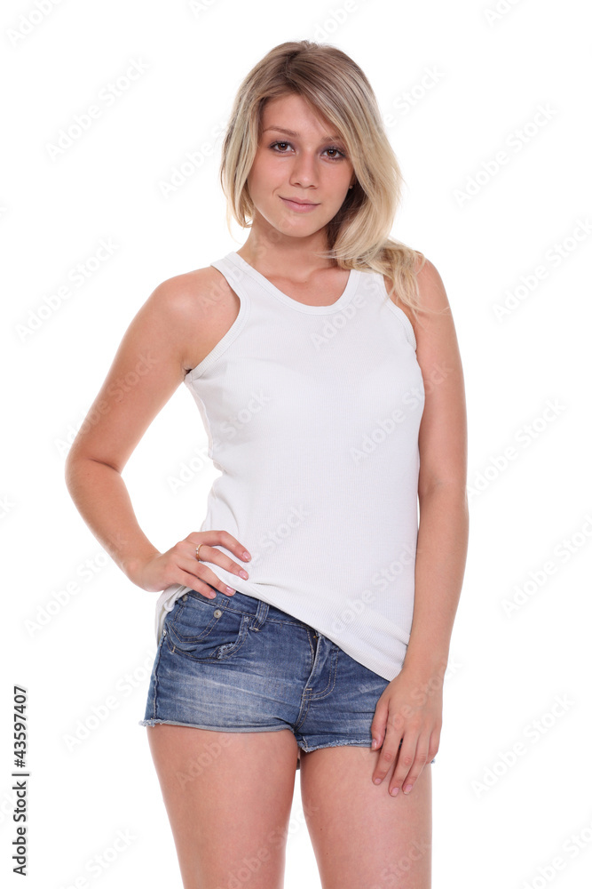 Obraz premium beautiful young woman in blue short