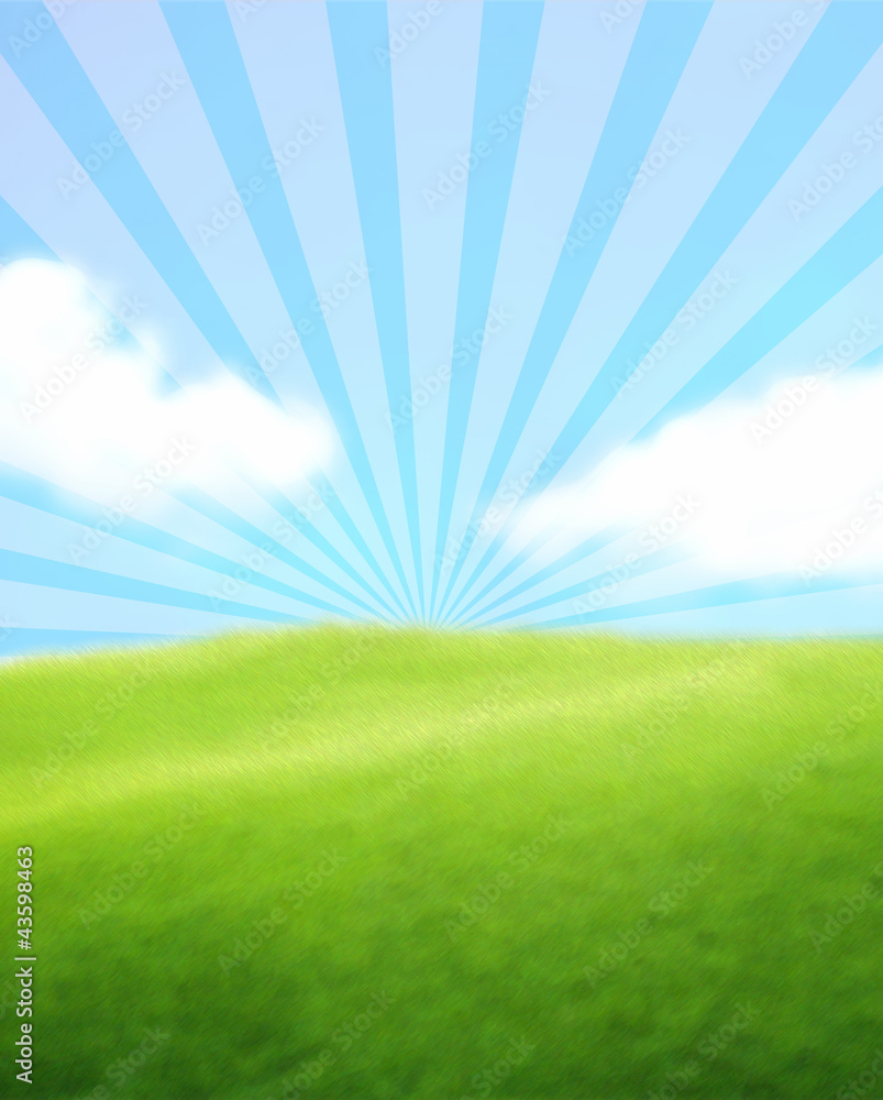 Green Landscape with Blue Sky and Clouds