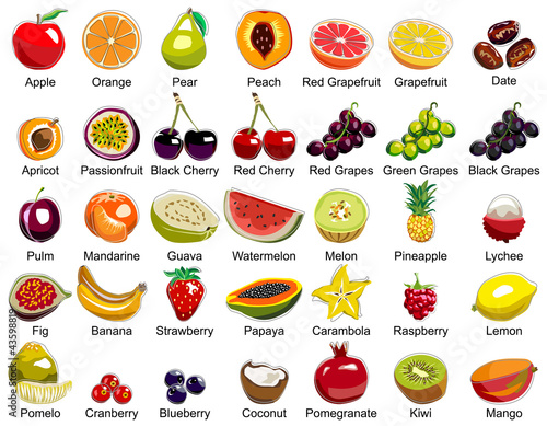 Fototapeta Naklejka Na Ścianę i Meble -  35 Fruits icons