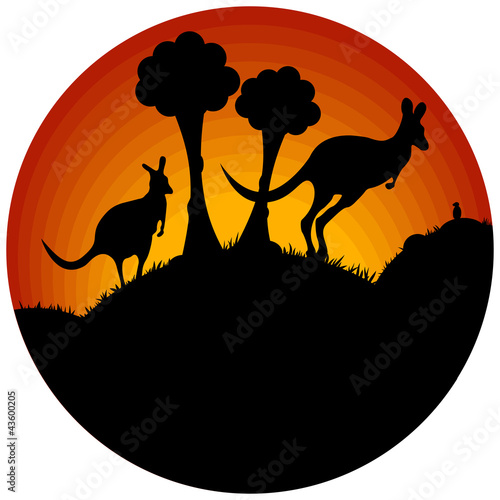 Sunset with two kangaroos