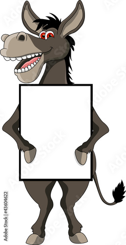 funny donkey cartoon smiling with blank sign