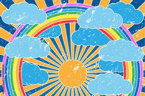 Sun with rainbow grunge illustration