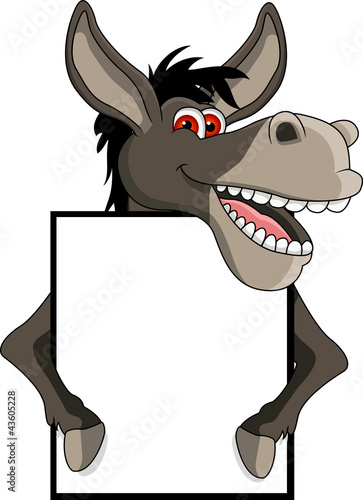 funny donkey cartoon smiling with blank sign
