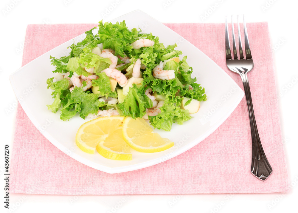 Delicious marinated shrimp in plate isolated on white Delicious marinated shrimp in plate isolated on white