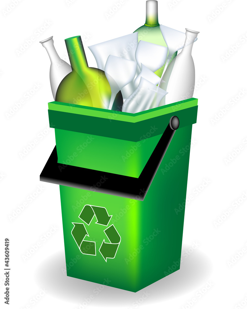 Bidone verde - riciclaggio vetro Stock Vector | Adobe Stock