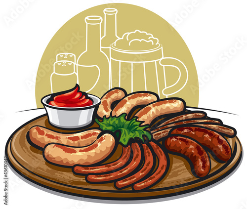grilled sausages with sauce