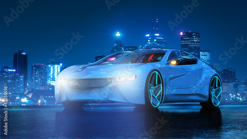 Futuristisches Elektromobil bei Nacht 3D photo