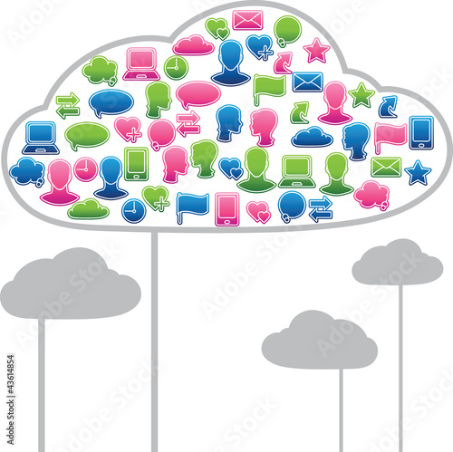 Social media clouds shape made with global communication icons.