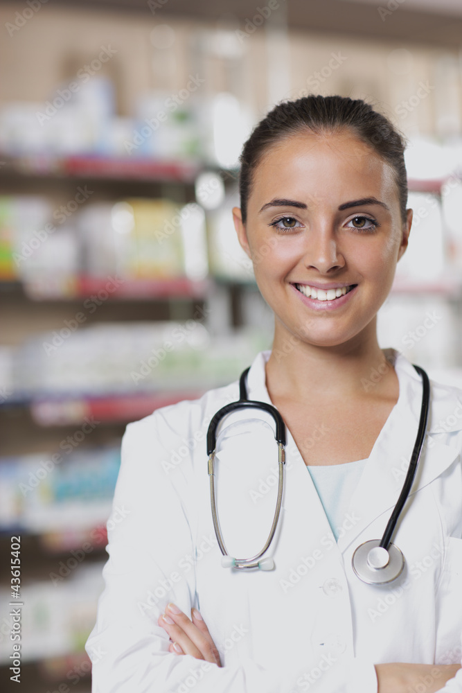 Portrait of Smiling Woman Pharmacist in Pharmacy Portrait of Smiling Woman Pharmacist in Pharmacy