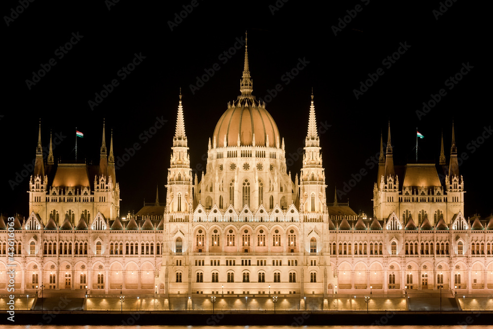 Hungarian Parliament by night in Budapest