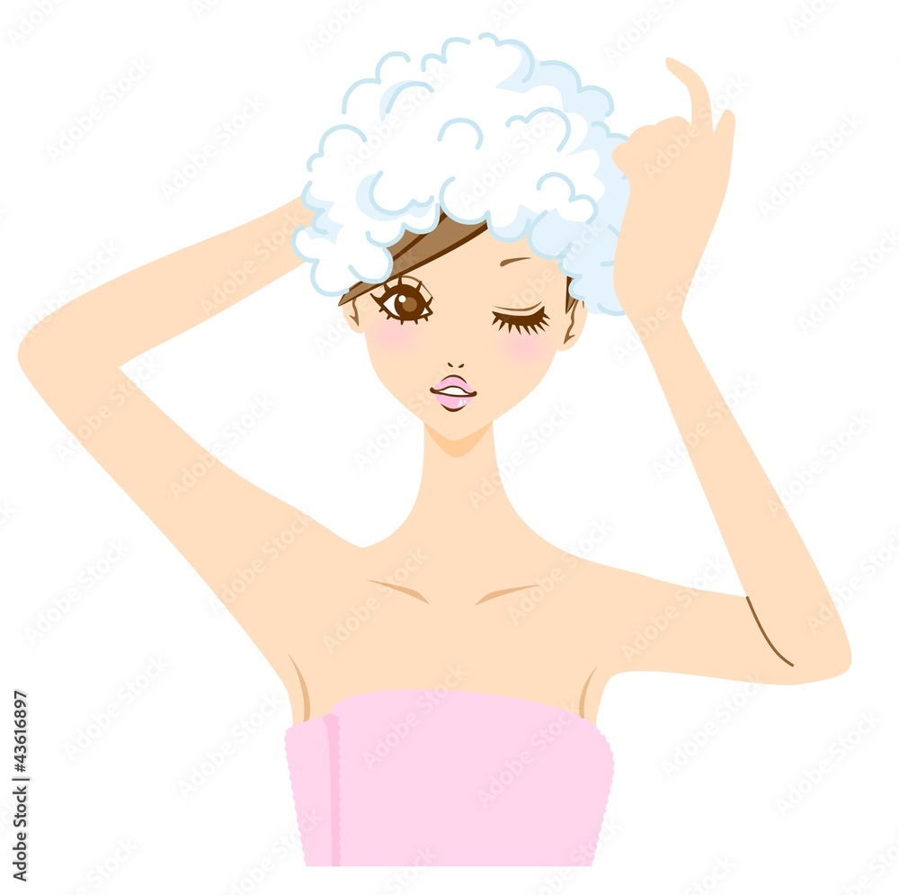 シャンプーする女性 Stock イラスト Adobe Stock
