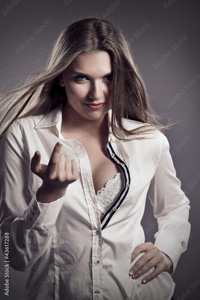Sexy woman in unbuttoned shirt foto de Stock | Adobe Stock
