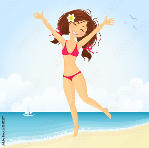 Jumping beach girl