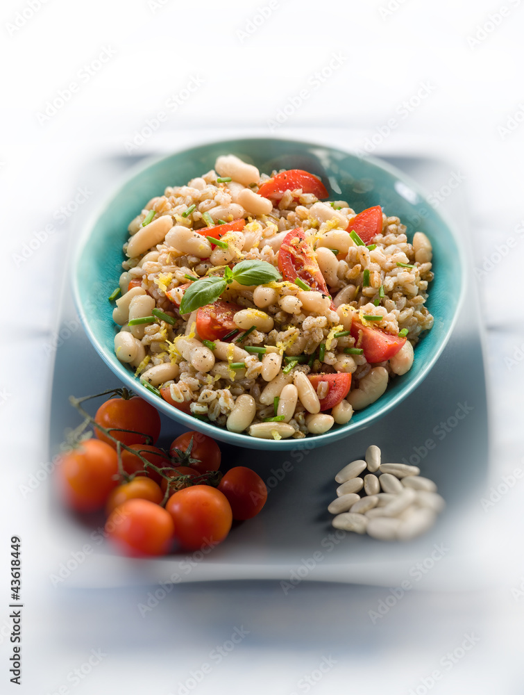spelt risotto with beans and tomatoes, selective focus, spelt risotto with beans and tomatoes, selective focus,