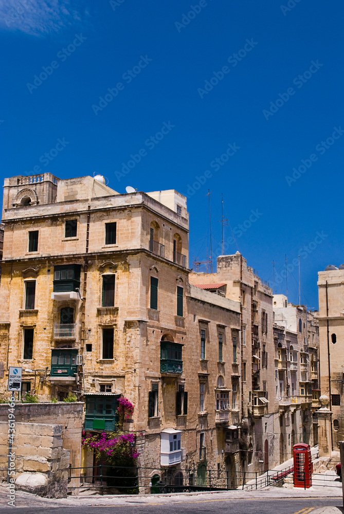 Traditional Maltese Architecture in Valetta, Malta.