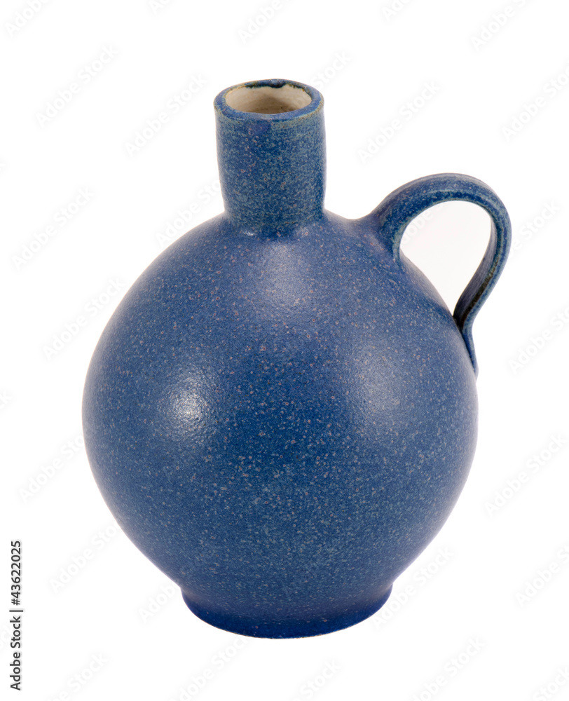 Blue ceramic jug vase handle isolated on white
