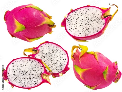 Collection of Dragon fruit isolated on white background