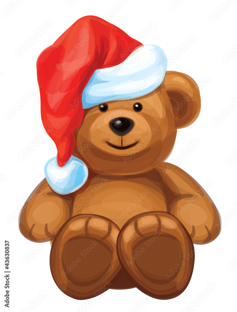Vector of fun brown bear in red Santa's hat Vector of fun brown bear in red Santa's hat