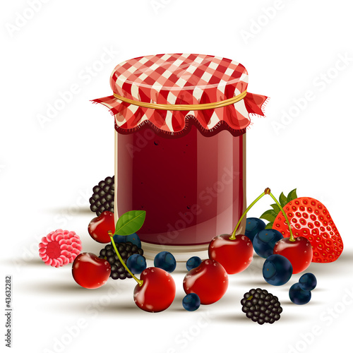 Vector  wild berries and wildberry jam