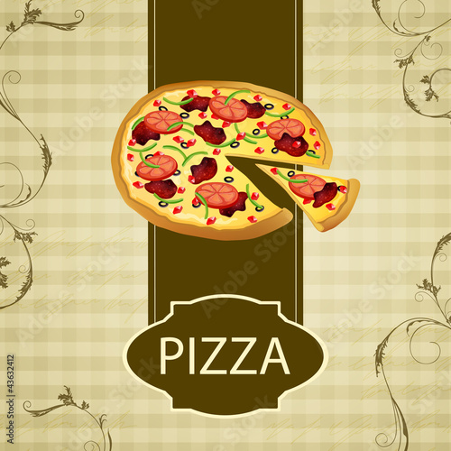 Vector Illustration of a Vintage Menu Card with a Pizza