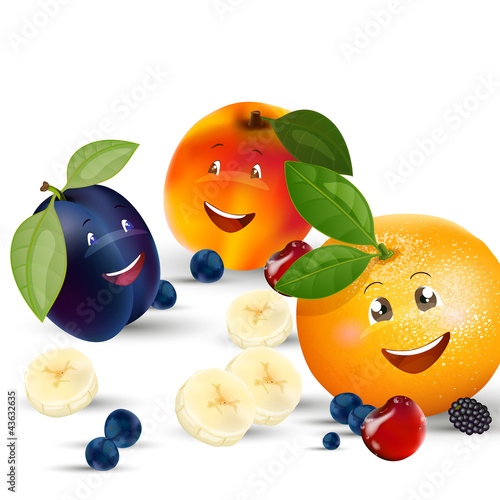 Vector Illustration of Happy Fruit Characters