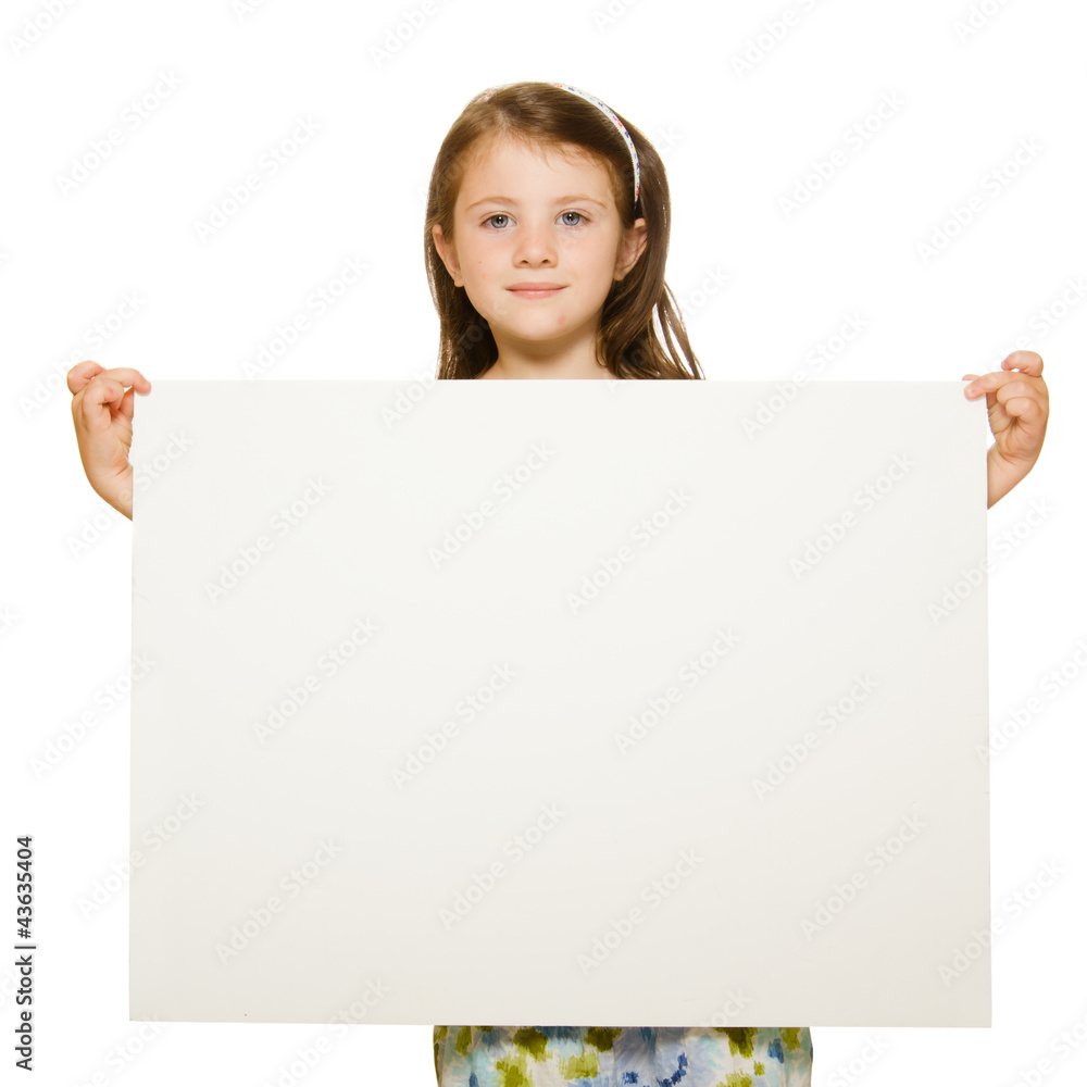 Portrait of a beautiful little girl holding blank sign Portrait of a beautiful little girl holding blank sign