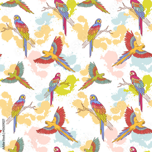 Parrot ara seamless grunge pattern