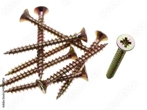 Pozidriv head screws. Focus on head of vertical screw.