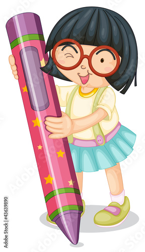 a girl holding pencil