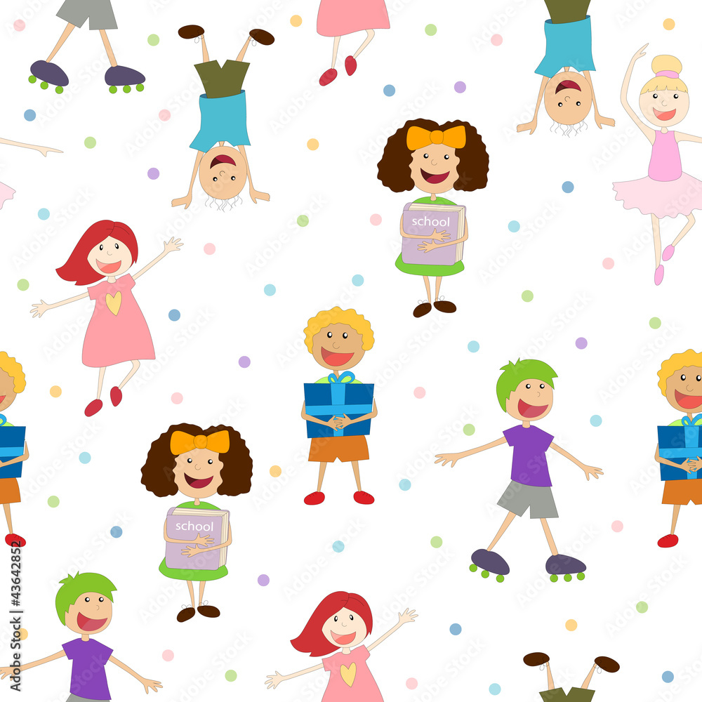 Vector illustration of a seamless ornamental pattern with kids