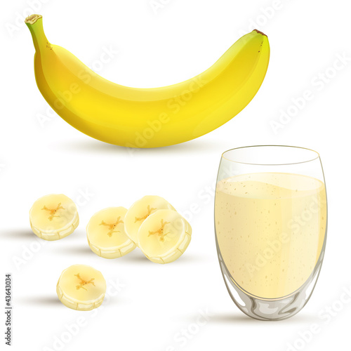 Vector banana and a banana milkshake