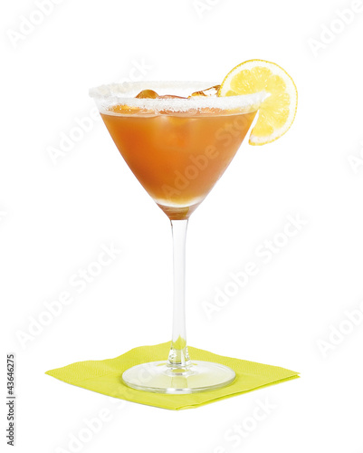 Amaretto Sour cocktail. Short drink made with Amaretto liqueur, sweet and sourmix in a martini glass.