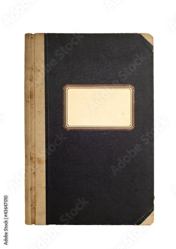 Old, used notebook with blank label isolated over white