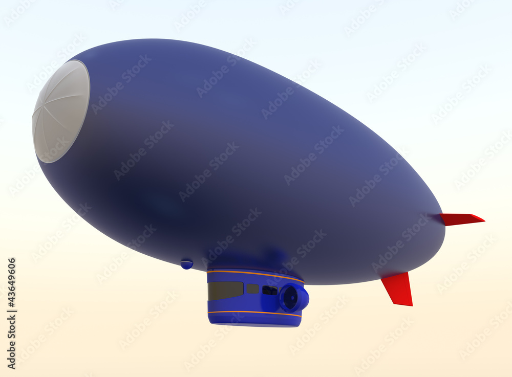 Obraz premium blue blimp flying in the sunset sky(banner)