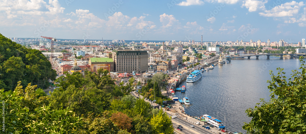 Fototapeta premium View of Podil from an observation point over the Dnieper. Kiev