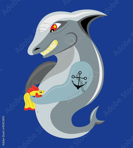 Shark and goldfish.