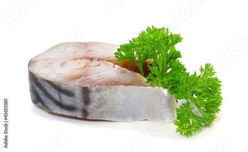 Salted mackerel with lemon on a white background