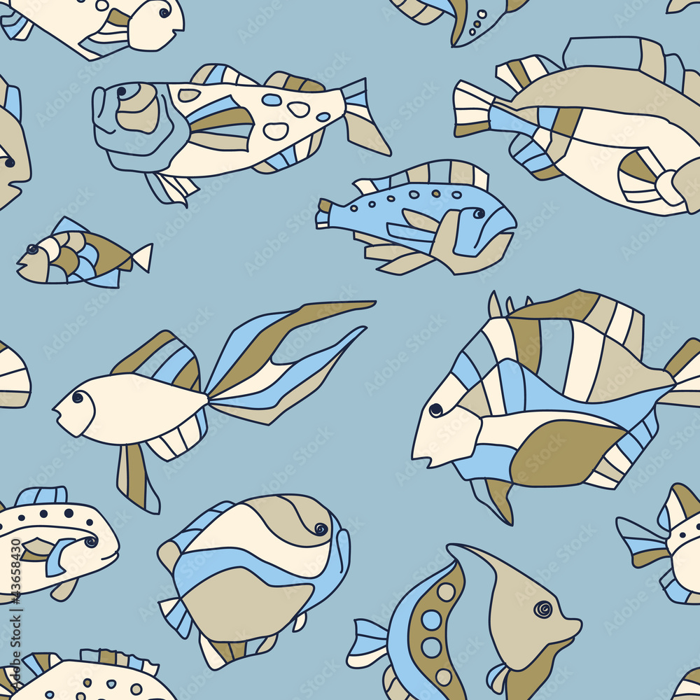 Naklejka premium seamless pattern aquarium fish wave